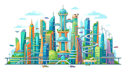 Fototapeta premium Futuristic sustainable eco-city with green skyscrapers and technology.