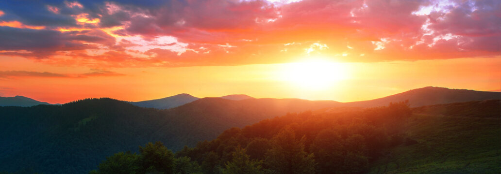 summer nature scenery, scenic sunset view in the mountains