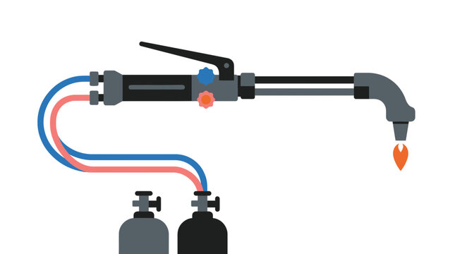 Gas welding torch with oxygen and acetylene tanks.