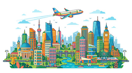 Fototapeta premium Global city skyline panorama with international landmarks.