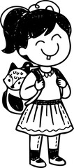 Obraz premium little girl walking with pet cat in her bag
