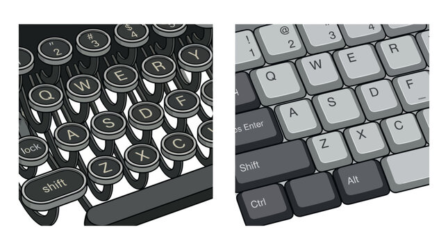 Evolution of typing technology with vintage and modern keyboard vector
