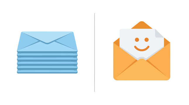Flat vector illustration of envelope stack and happy mail concept