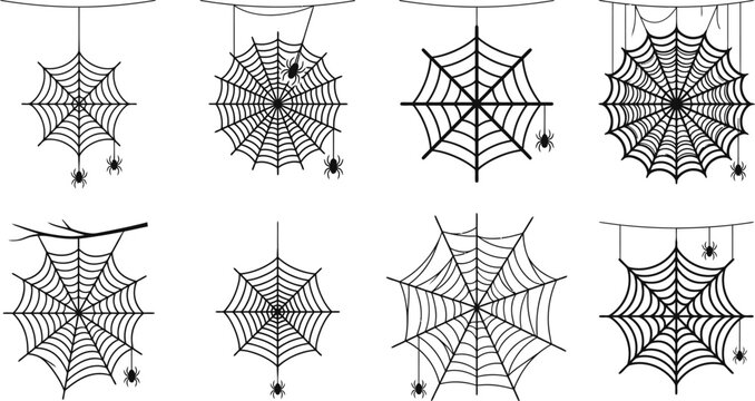 Spider Web Hanging Cobweb Vector Bundle With Dangling Spider Designs for Halloween Decorations, Cricut Crafts, Sublimation, Laser Cut, Printable Clipart, and Digital Download