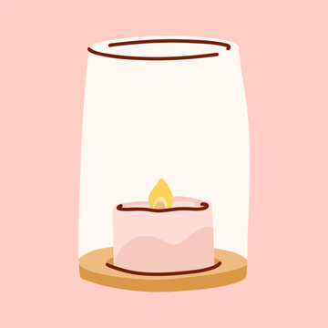 Minimal Burning Candle Under Glass Cloche, Cozy Home Decor Illustration with Warm Candlelight for Autumn Interior, Scandinavian Living, Hygge Lifestyle and Seasonal Decoration
