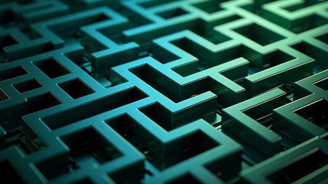Deep teal geometric maze in shadows