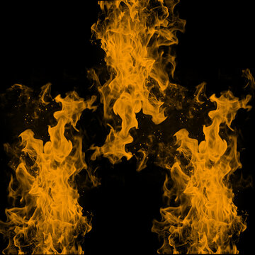 Three Fire Flames Triangle Layout on Black Background &ndash; Heat and Motion