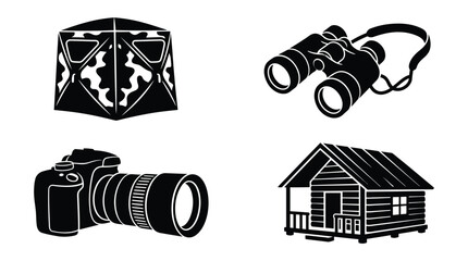 Camping Equipment Silhouettes On White Background tent © Tamim