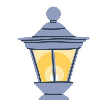 Classic Street Lantern with Warm Glowing Light, Vintage Outdoor Lamp Illustration for Autumn Evening, Holiday Decoration and Cozy Urban Atmosphere
