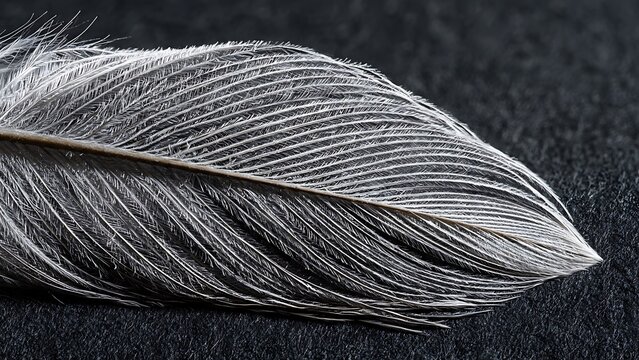 Extreme macro of naturally shed white feather with intricate texture
