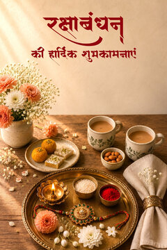 Luxury Raksha Bandhan Rakhi Flat Lay creative background In Hindi Gujrati Marathi

