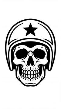 Bold black and white tattoo design of a grinning skull wearing a star-emblazoned skate helmet, viewed from the front.