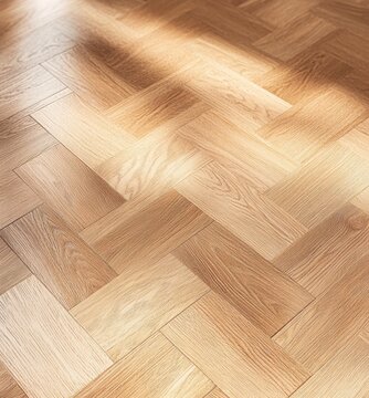 sunlit herringbone oak parquet floor with warm natural glow and cozy elegant atmosphere