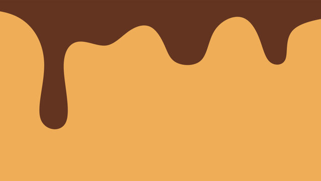 Melted dark chocolate dripping on caramel background. Abstract brown liquid drip backdrop. Melted chocolate dripping vector background.