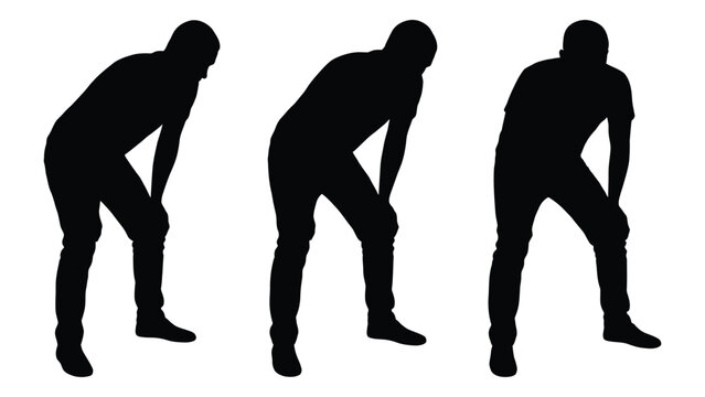 Three Silhouettes Of Men Bending Over In Identical Poses Black On White