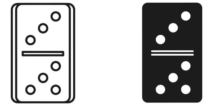 Domino tile with three dots on top and four dots on bottom against plain background