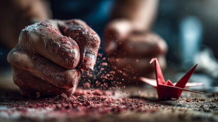 Fototapeta premium Fist of Fury vs. Delicate Crane: A Clash of Power and Fragility
