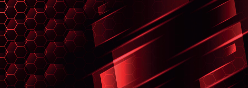 Dark red abstract sports background with overlapping layers and trendy light stripes. Futuristic design with hexagon mesh pattern for advertising, gaming, website, sosial media. EPS. 4