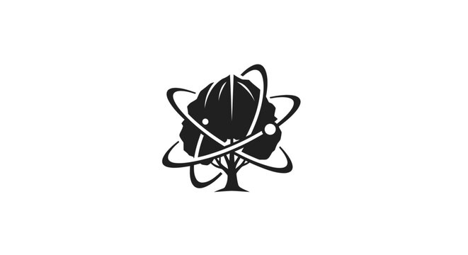 Atomic structure with tree roots symbolizing knowledge growth.