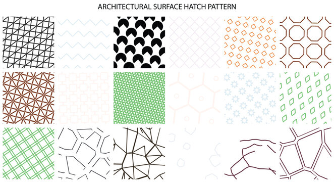 Collection of various architectural surface hatch patterns for professional cad layouts and technical building schematics