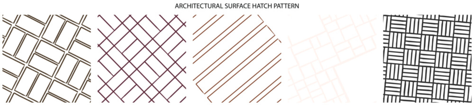 Collection of linear architectural hatch patterns showing brickwork grids and diagonal line variations for professional engineering plans