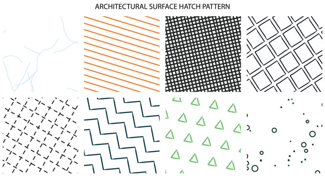 Set of diverse architectural hatch patterns for structural surface design and technical drafting project elements