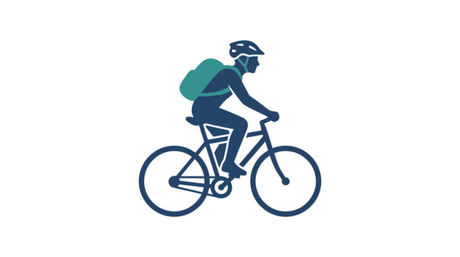 Silhouette of a person riding a bicycle with a backpack.