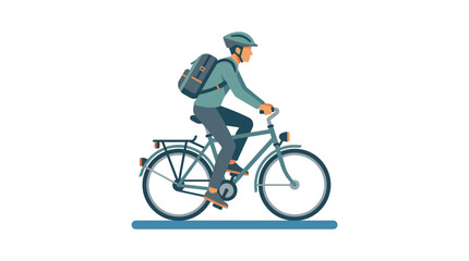 Obraz premium Side view illustration of a man cycling to work with a backpack.