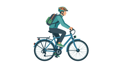 Fototapeta premium Side view illustration of a male cyclist riding a bicycle with a backpack.