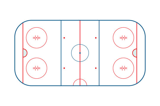 Ice Hockey Rink Top View in Minimal Line Art Style