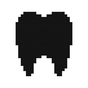  Black Tooth Icon in Pixel Art Style