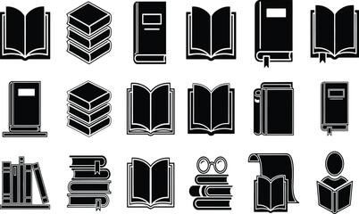 Library Books and Reading Icons Set with Open Books Bookshelves and Education Symbols for Vector Design © RUMANA
