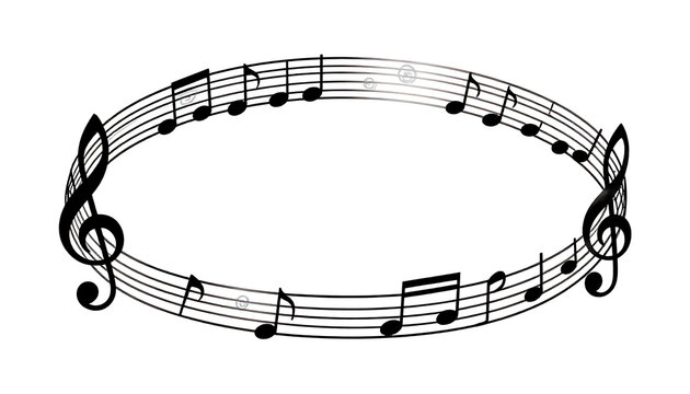 Oval musical staff lines with clefs and notation vector