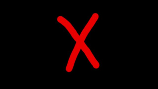 Animated Red Cross Mark Graphic in Hand Drawn Style on Black Background