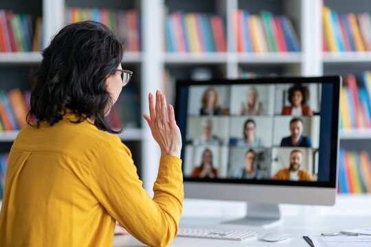 Video conference meeting for remote business communication on online virtual call