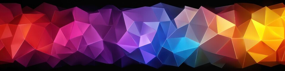 Fototapeta premium vibrant multicolored low-poly geometric panorama of glowing faceted polygons with dynamic energetic futuristic mood