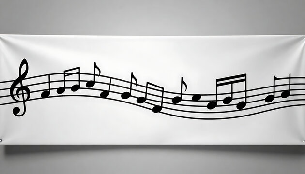 Horizontal music notation banner with treble clef sign graphic
