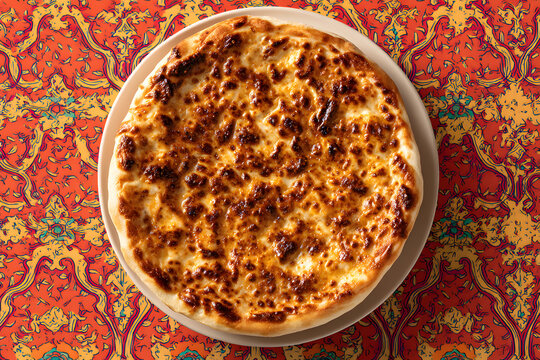 Traditional Bosnian halal cheese pie Pita sa Sirom Sirnica pastry, top view.
