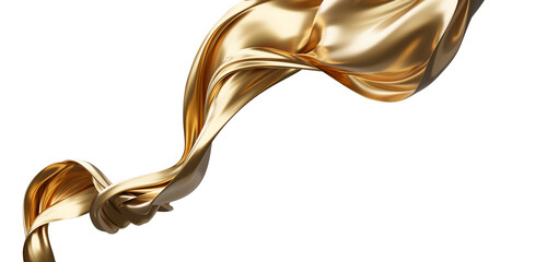 Obraz premium Luxury gold silk fabric flowing isolated on transparent background 3D render