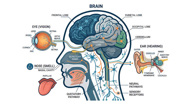 Human Brain Anatomy and Sensory Organs - Vision, Hearing, Smell, Taste