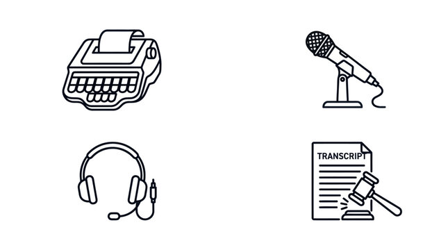 Professional court reporting and stenography equipment icon set.