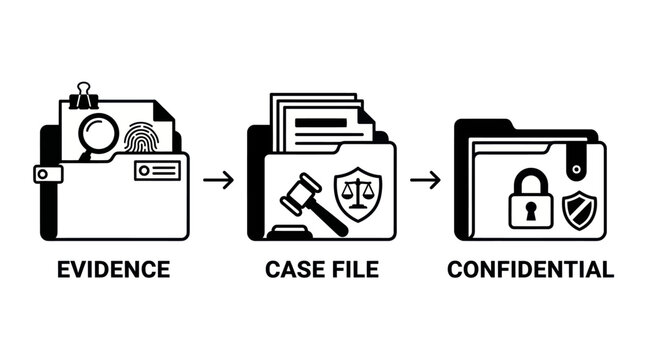 Sequential legal document workflow with evidence and case files.