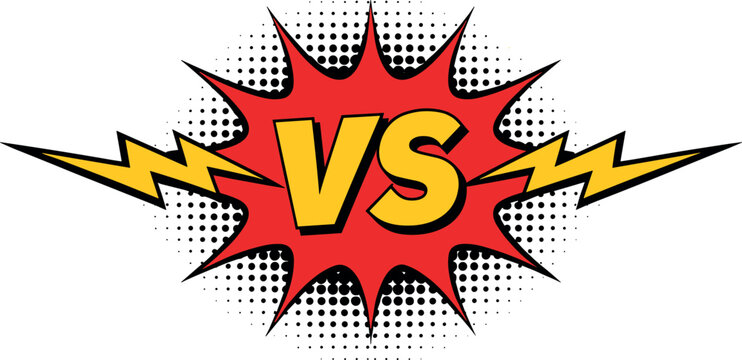 Comic book style versus vs background vector illustration with red explosion burst yellow lightning bolts and halftone dot pattern
