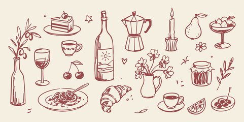 Mediterranean brunch doodle set hand drawn vector illustration © Victoria