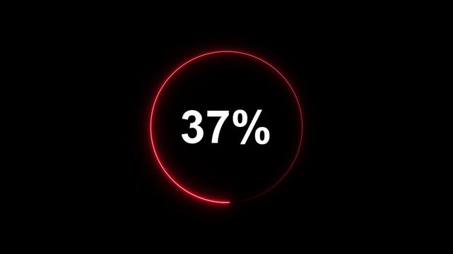 Neon red circular loading progress bar animation with 37 percent counter on black background, circle