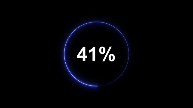 Digital loading circle animation with 41 percent progress indicator, glowing blue neon ui for technology and software interface