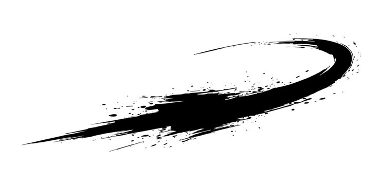 Dynamic rising black ink brush stroke with sweeping curved motion