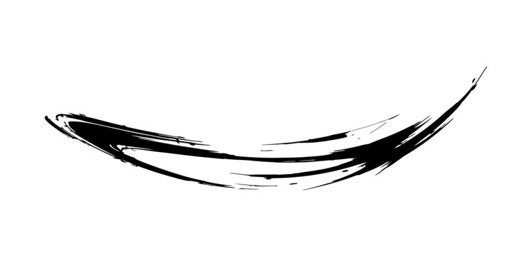Minimal black ink brush stroke with crescent curved swoosh