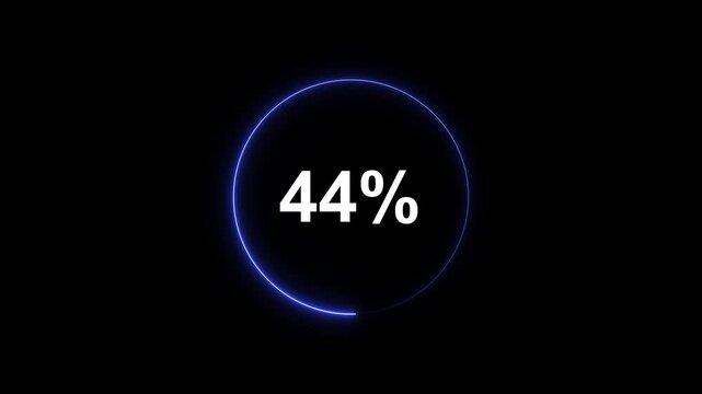 44 percent loading circle animation, glowing blue progress bar interface, digital data transfer, ui for software, app, and web development