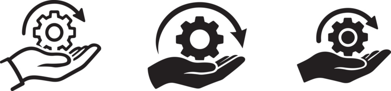 Process optimization technical support icon collection with gear, service, maintenance, integration tools.